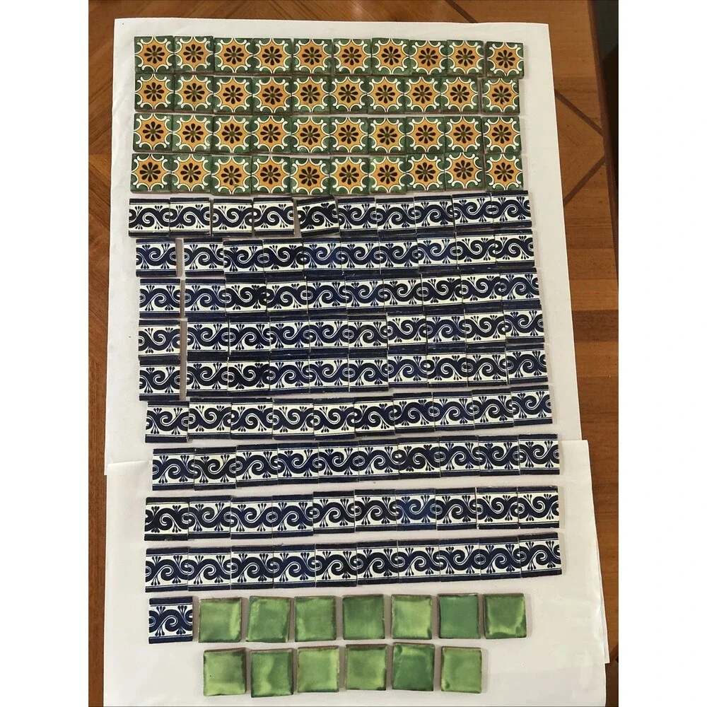 Lot Of 144 Antique decorative clay tiles  hand painted  2”x2”